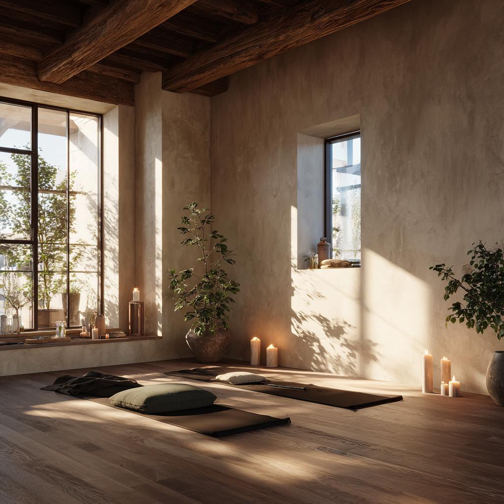 Група людей практикує йогу в студії